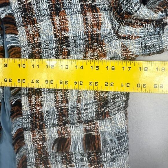 L'AGENCE Women's Size 2 Angelina Fringed Blue And Orange Plaid Tweed Blazer - Picture 7 of 7